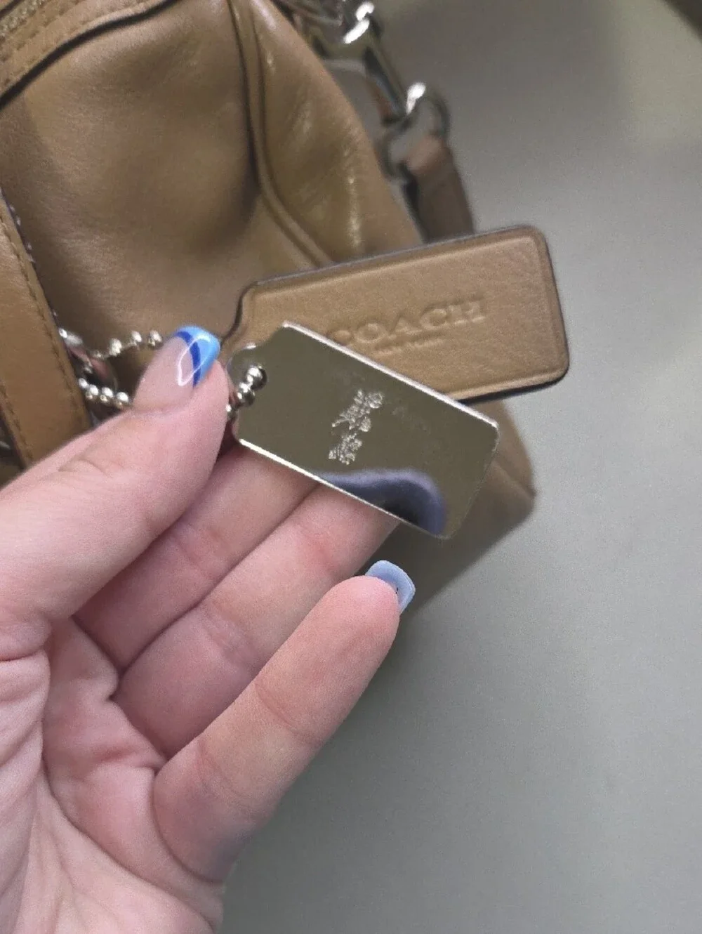 Coach Taupe/Brown Leather Satchel with Detachable Strap